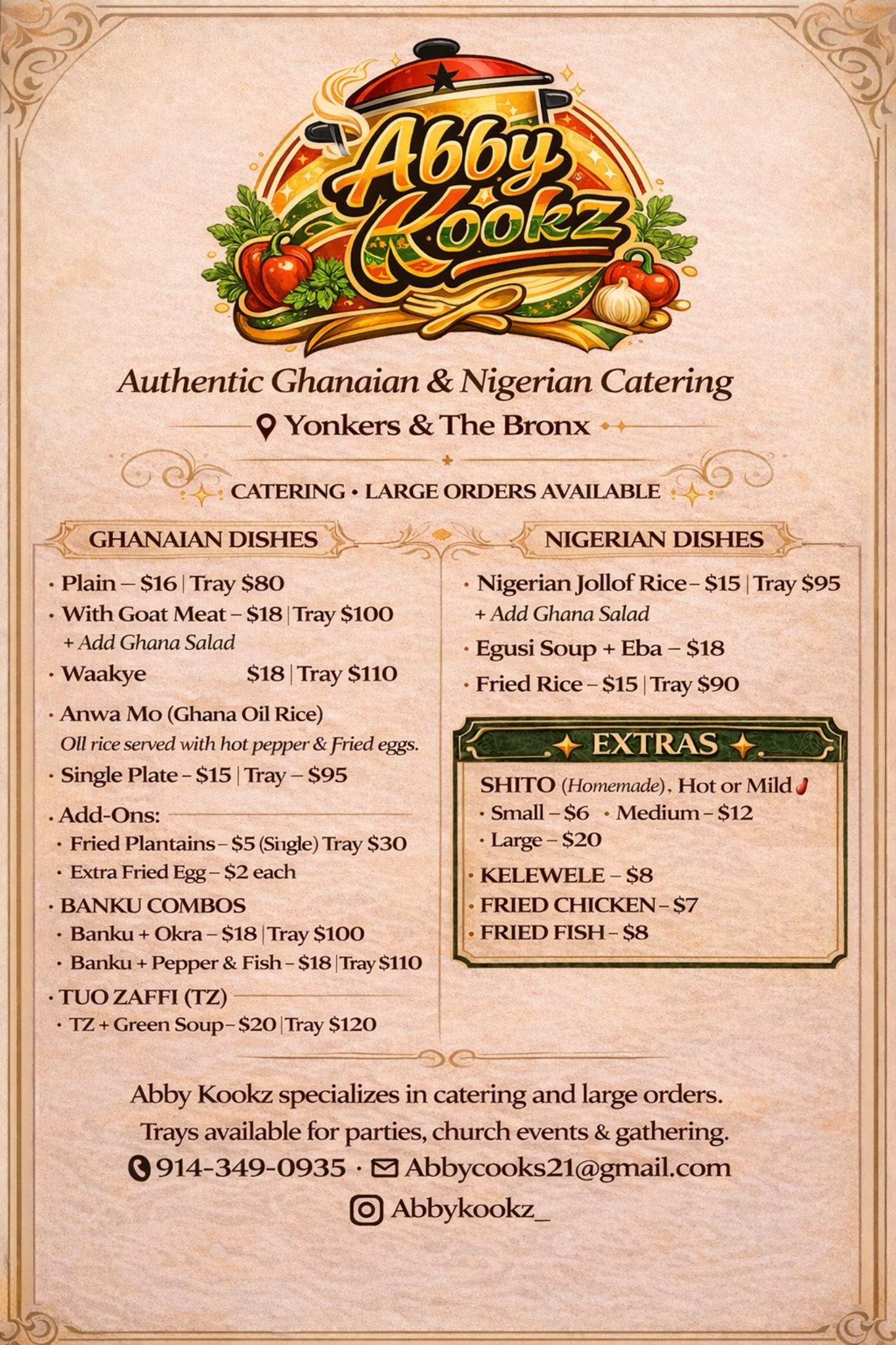 Abby Kookz Full Catering Menu